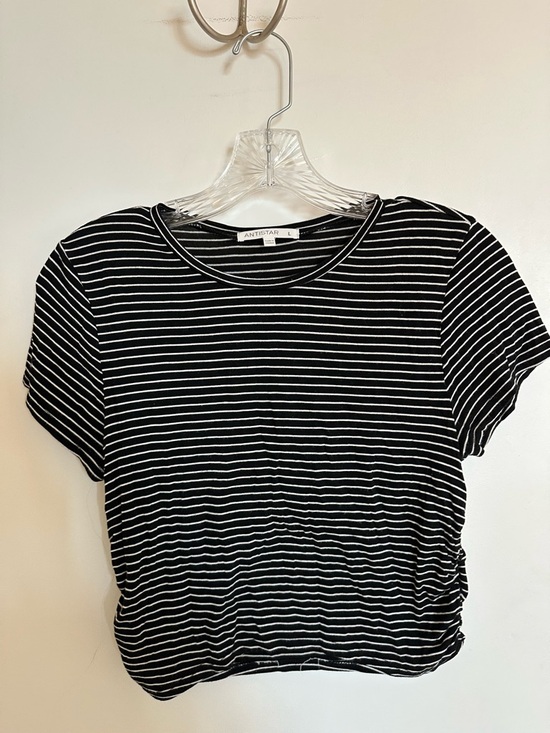 Anistar Other - Black & White Striped Tee